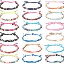 18Pcs Adjustable Woven Anklets Bracelets Bohemian Braided Rope Bracelets Waterproof Bracelet